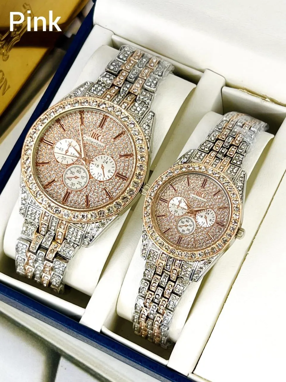 Golden Couple Watches with Diamond Stones