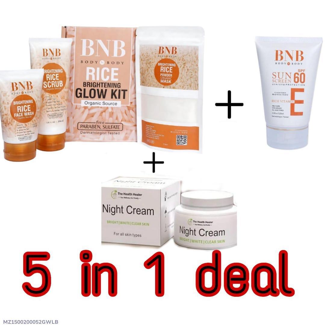 5 Pcs Rice Glow Kit + Sunblock Night Cream