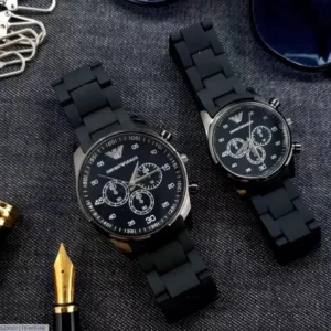 Unisex Chronograph Watches Black Stainless Steel