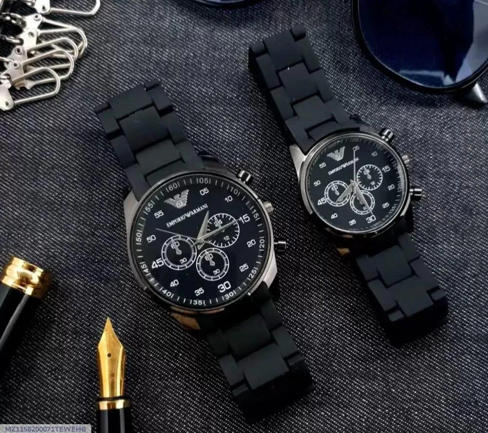 Unisex Chronograph Watches Black Stainless Steel